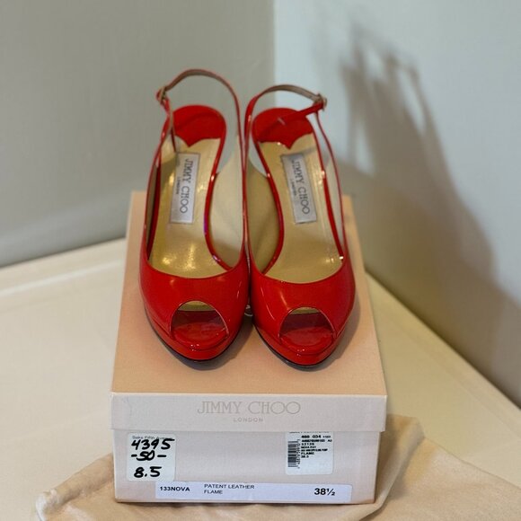 Jimmy Choo 133Nova Red Patent - Peep Toe - Size 8.5 - Picture 2 of 4